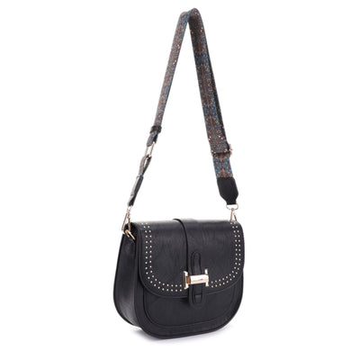 DJ60119 Portia Crossbody With Stud Details and Printed Guitar Strap - Honeytote