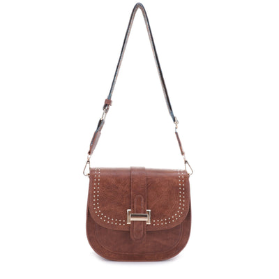 DJ60119 Portia Crossbody With Stud Details and Printed Guitar Strap - Honeytote