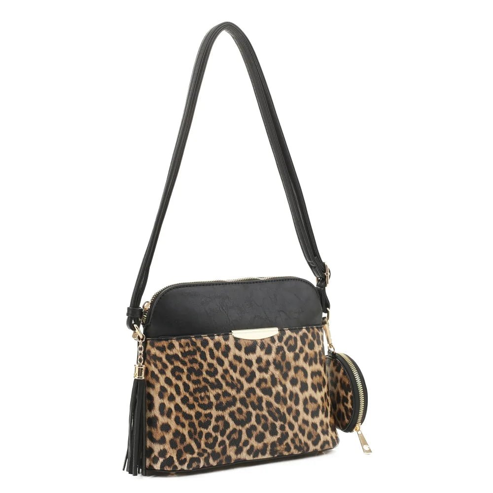 DS95314L2 Leopard Dome Crossbody w/ Earbud Case - Honeytote