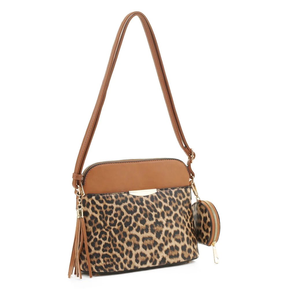 DS95314L2 Leopard Dome Crossbody w/ Earbud Case - Honeytote