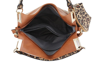 DS96227 2pc Leopard Hobo Handbag Set - Honeytote