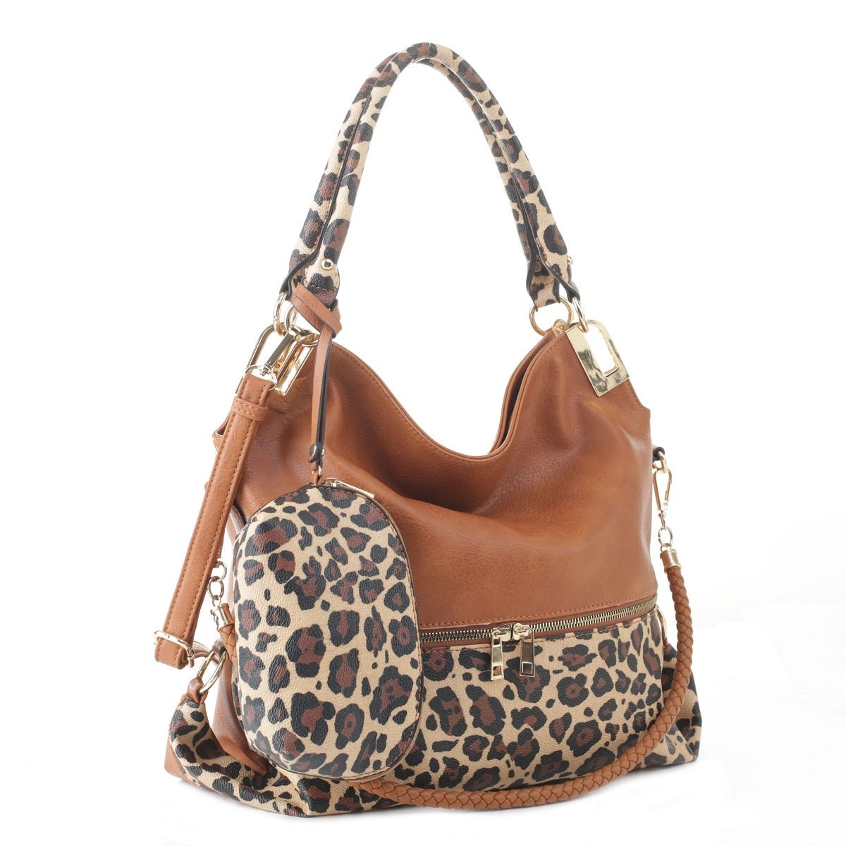 DS96227 2pc Leopard Hobo Handbag Set - Honeytote