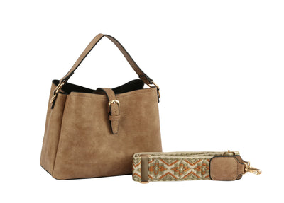 GL0009-1 Buckle Flap Shoulder Bag with Aztec Pattern Strap - Honeytote