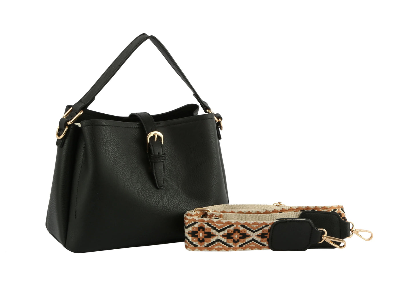 GL0009-1 Buckle Flap Shoulder Bag with Aztec Pattern Strap - Honeytote