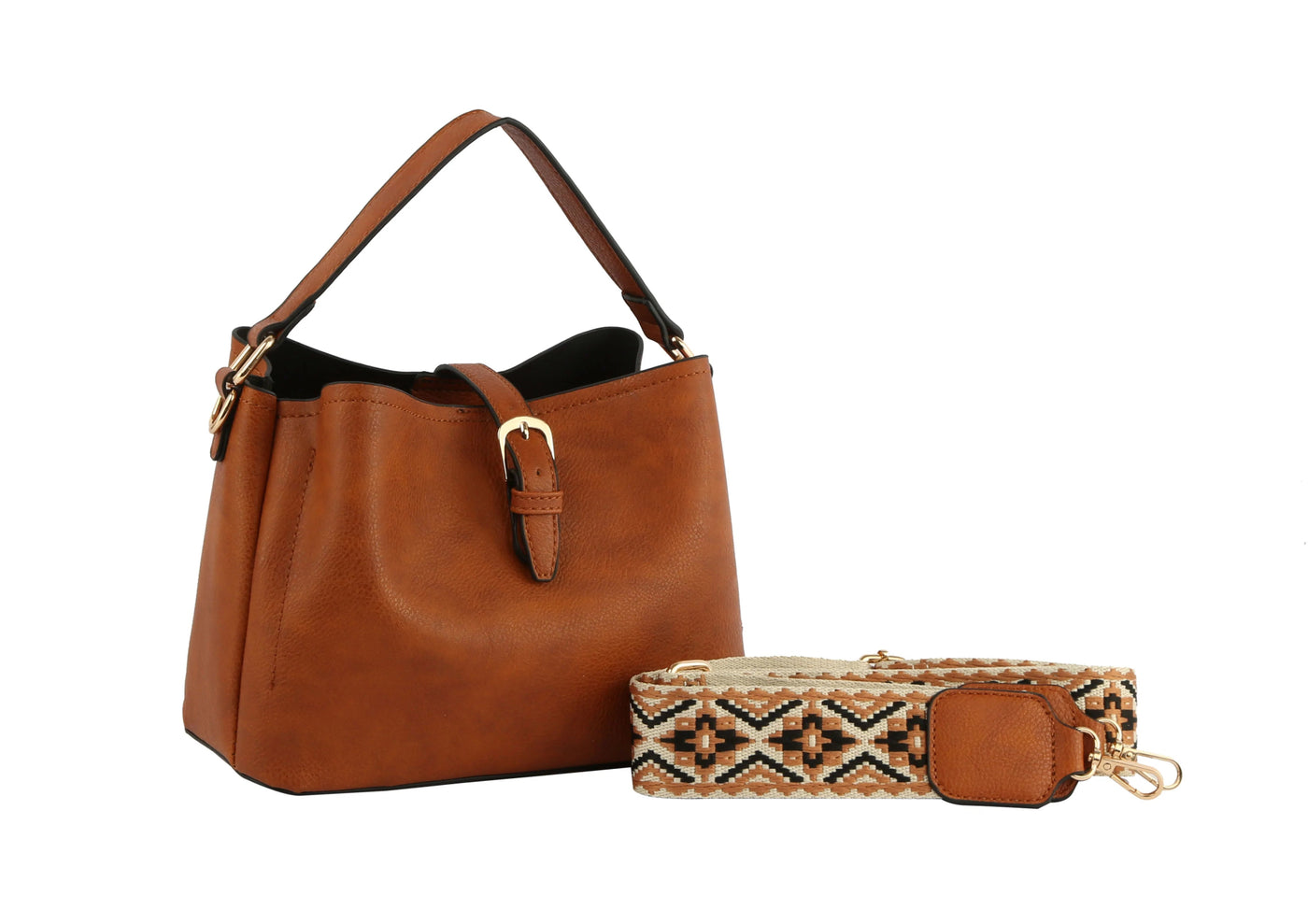 GL0009-1 Buckle Flap Shoulder Bag with Aztec Pattern Strap - Honeytote
