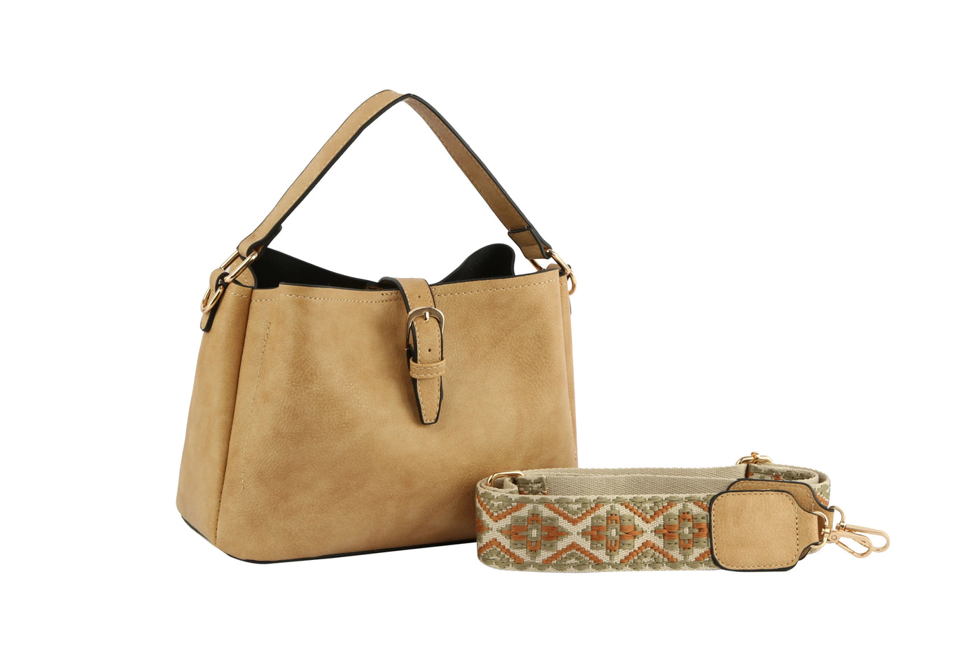 GL0009-1 Buckle Flap Shoulder Bag with Aztec Pattern Strap - Honeytote