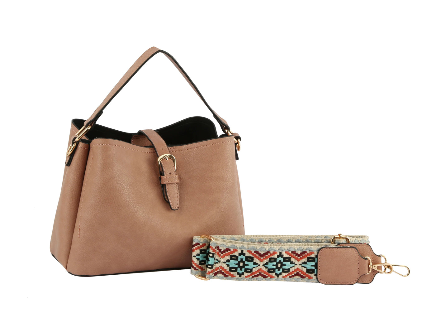 GL0009-1 Buckle Flap Shoulder Bag with Aztec Pattern Strap - Honeytote