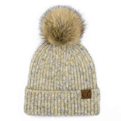 HAT2074 Chloe Soft Ribbed Fur Pom Beanie - MiMi Wholesale