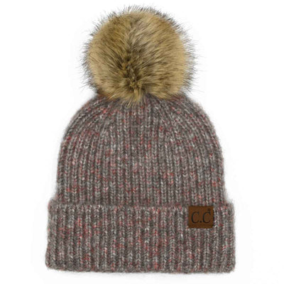 HAT2074 Chloe Soft Ribbed Fur Pom Beanie - MiMi Wholesale