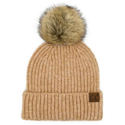 HAT2074 Chloe Soft Ribbed Fur Pom Beanie - MiMi Wholesale