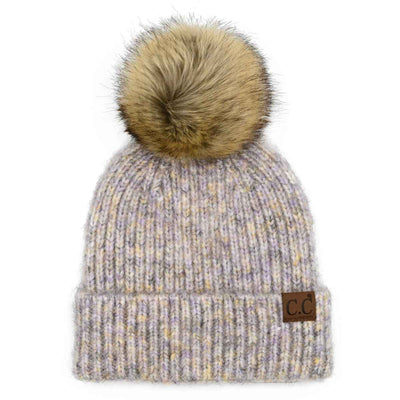 HAT2074 Chloe Soft Ribbed Fur Pom Beanie - MiMi Wholesale