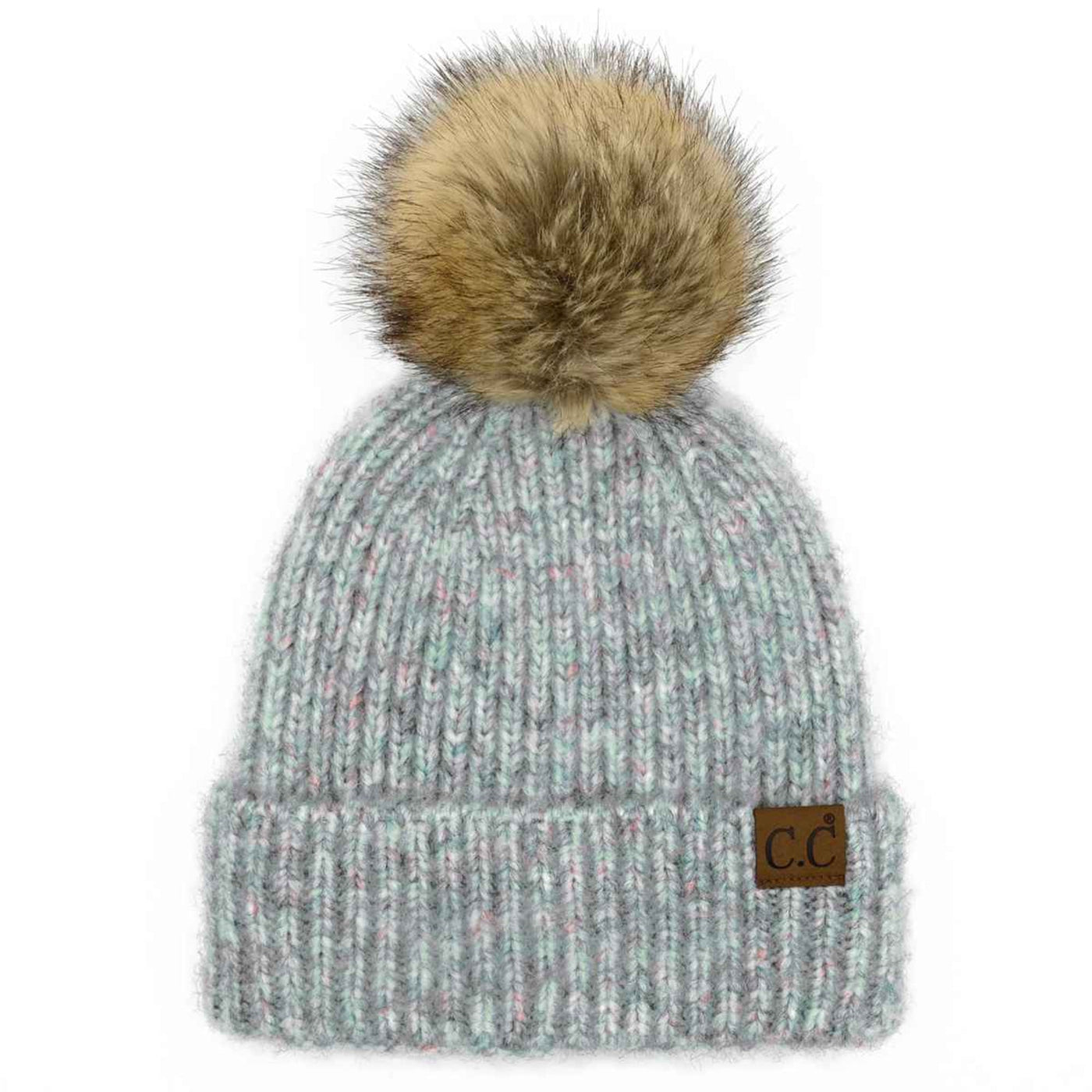 HAT2074 Chloe Soft Ribbed Fur Pom Beanie - MiMi Wholesale