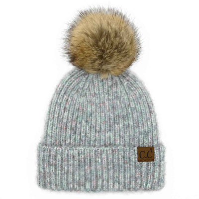 HAT2074 Chloe Soft Ribbed Fur Pom Beanie - MiMi Wholesale