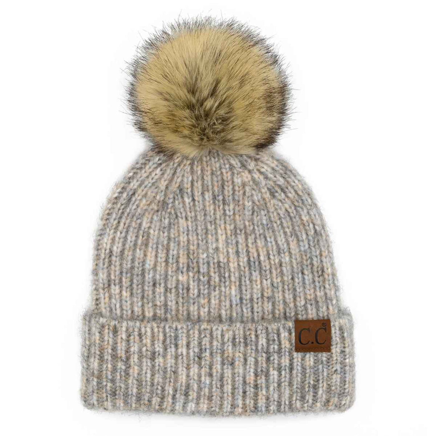 HAT2074 Chloe Soft Ribbed Fur Pom Beanie - MiMi Wholesale