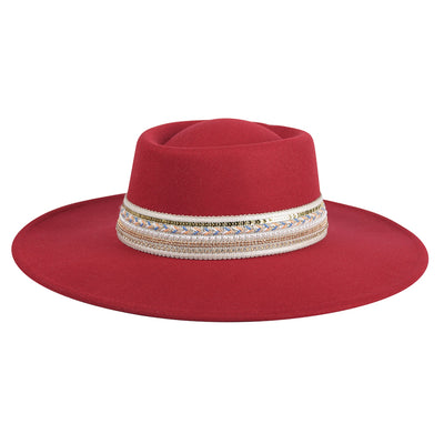 HAT2188 Blaze Multi Trim Wide Brim Fedora - Honeytote