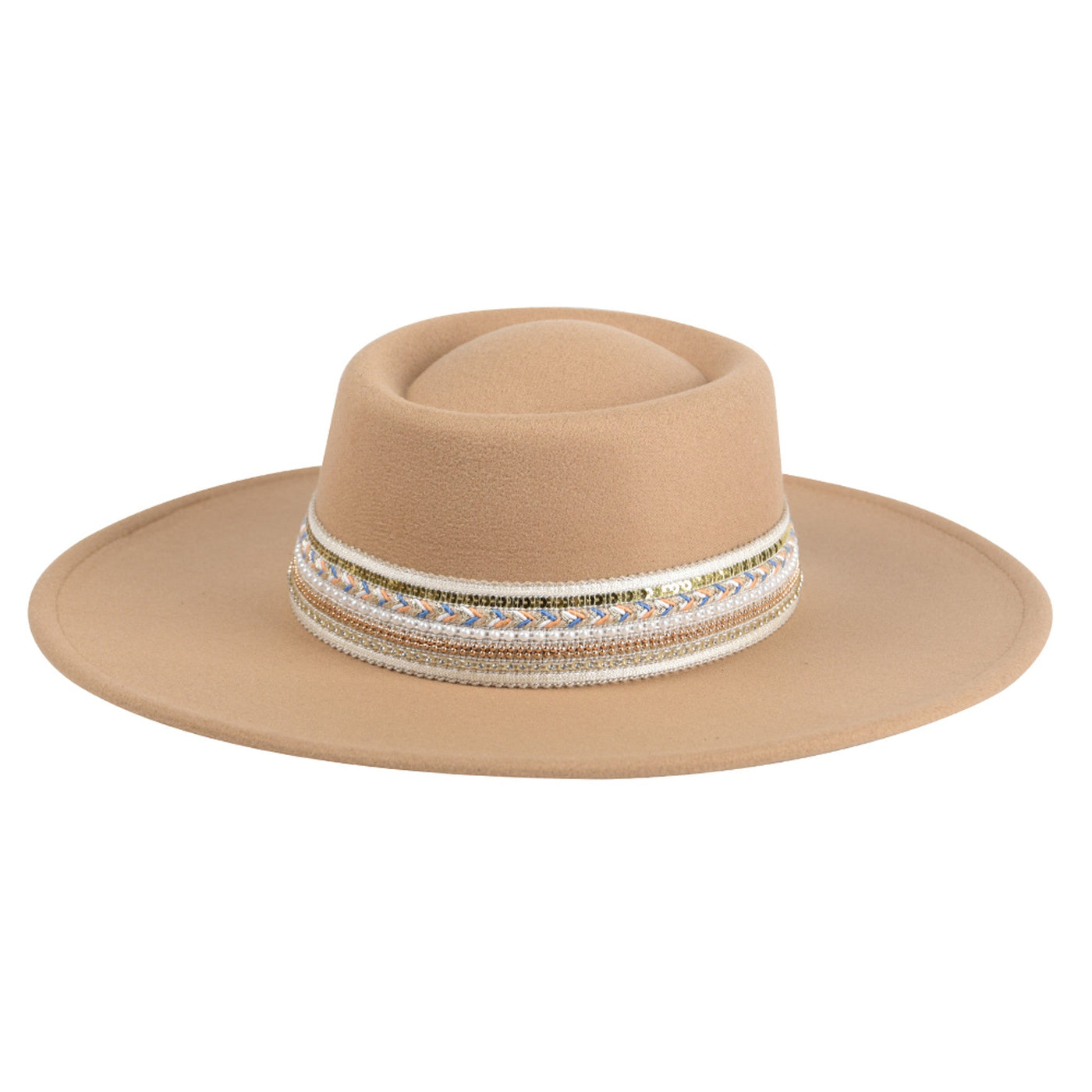 HAT2188 Blaze Multi Trim Wide Brim Fedora - Honeytote