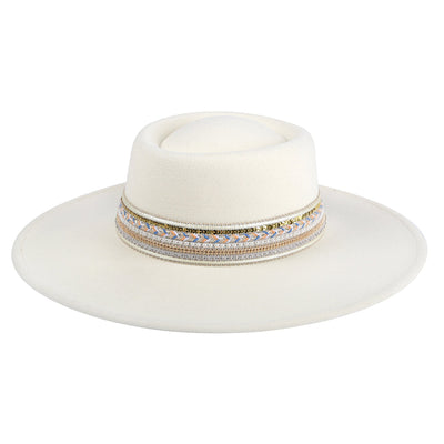 HAT2188 Blaze Multi Trim Wide Brim Fedora - Honeytote