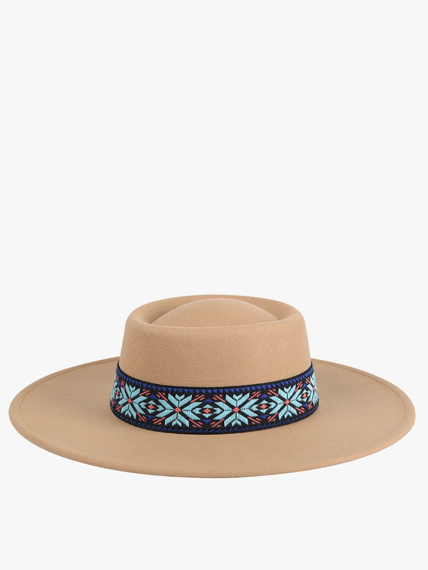 HAT2191 Mirta Aztec Trim Wide Brim Fedora - Honeytote