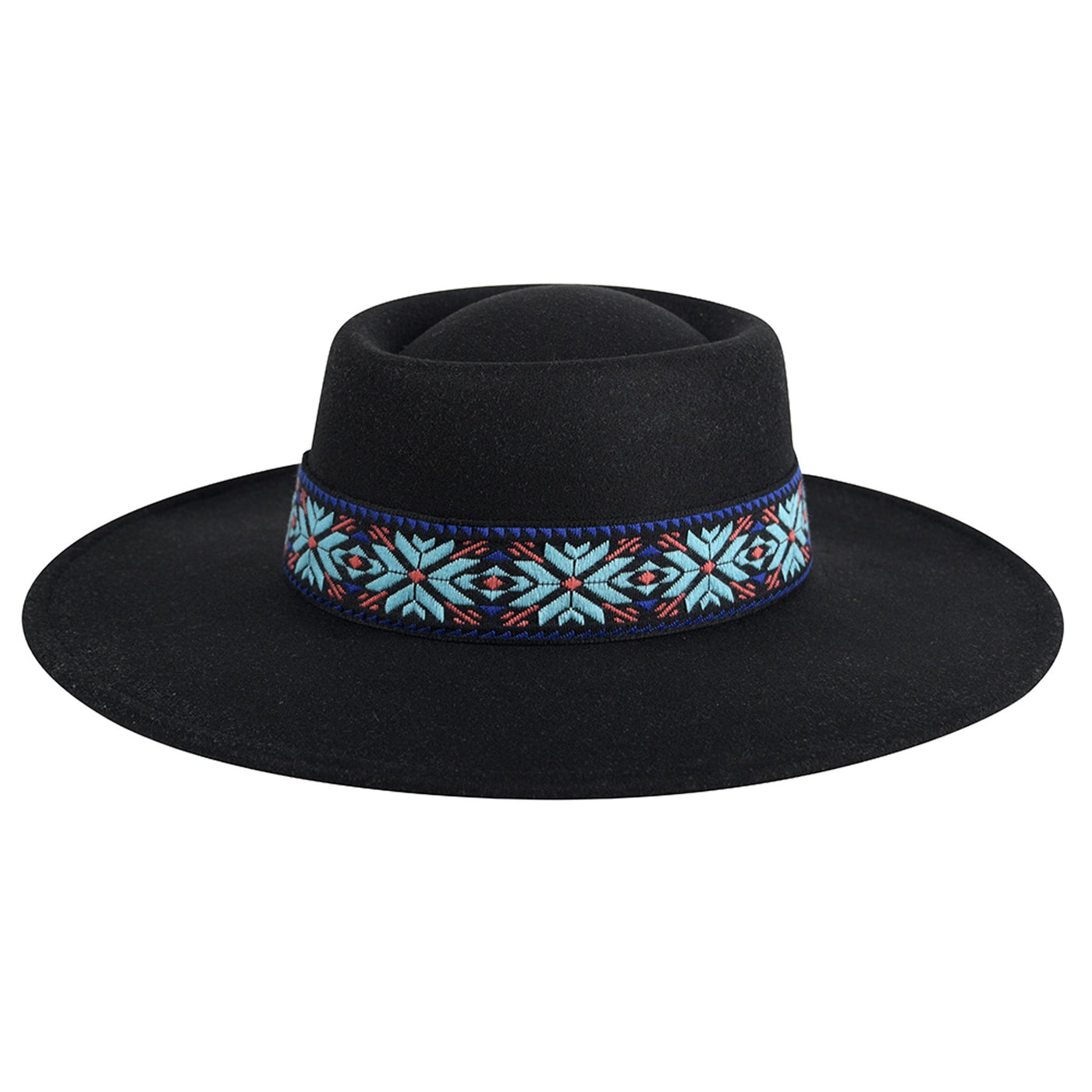 HAT2191 Mirta Aztec Trim Wide Brim Fedora - Honeytote