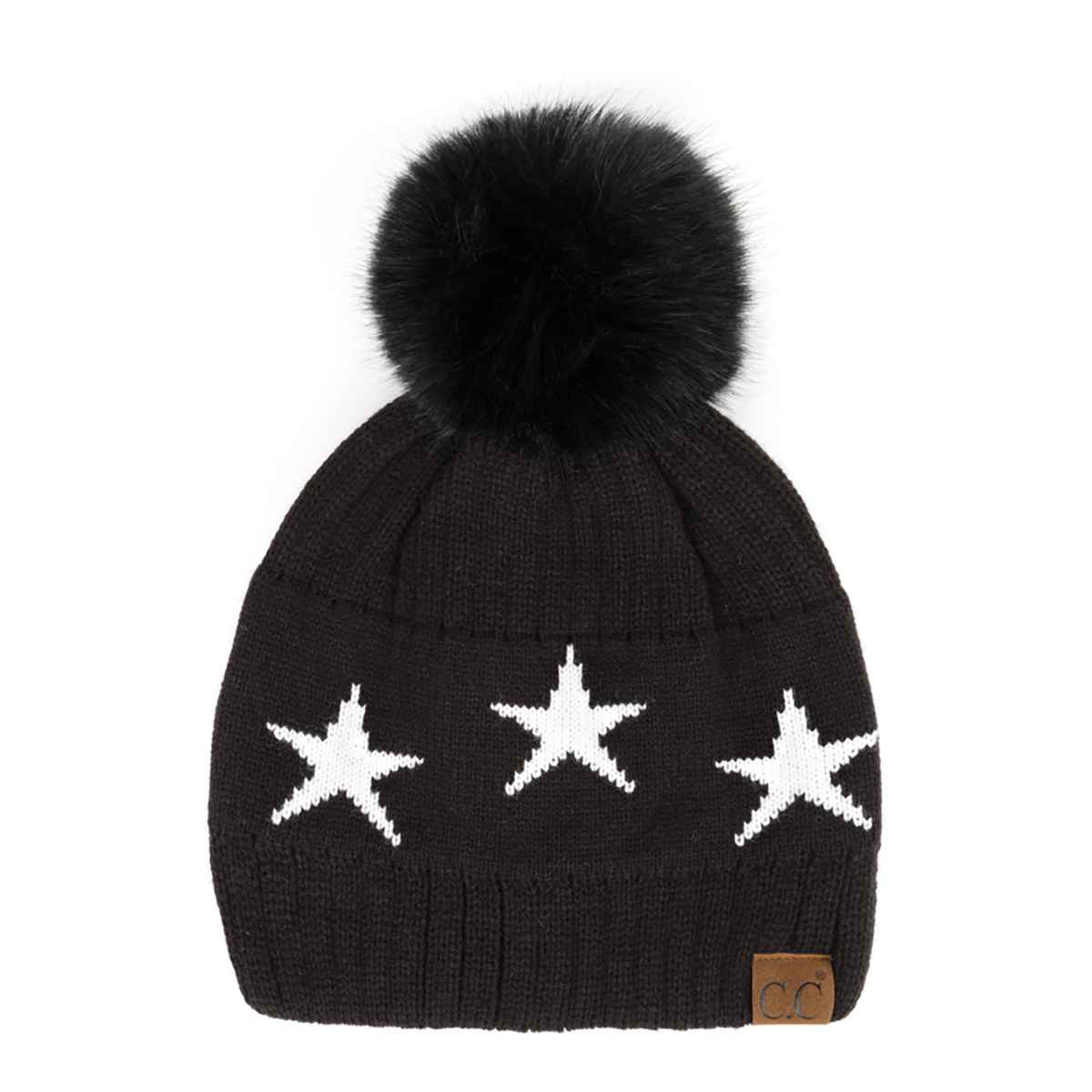 HAT4023 Ava Star Print Pom Beanie - MiMi Wholesale