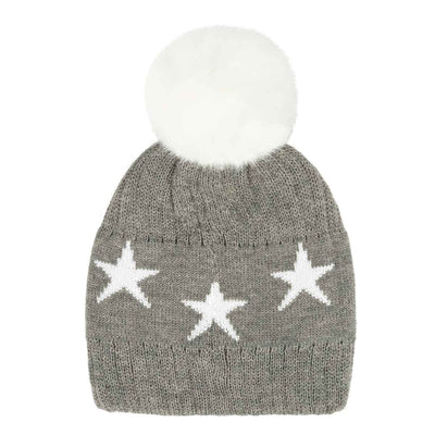 HAT4023 Ava Star Print Pom Beanie - MiMi Wholesale