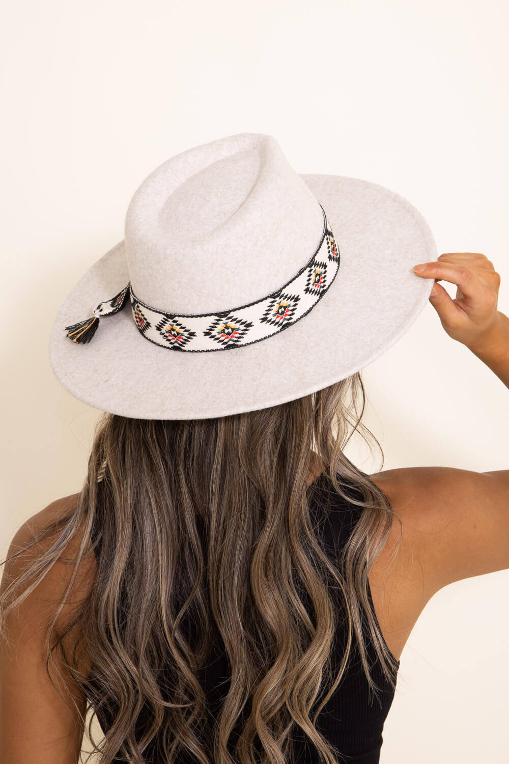 WF10 Gianna Felt Panama Hat With Aztec Band