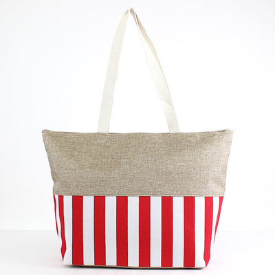 ST18C-1004 Burlap Top Monogrammable Stripes Print Tote/Beach Bag