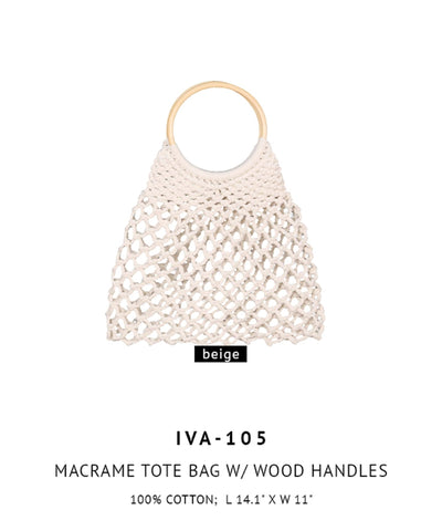 IVA105 Linda Macrame Crochet Tote Bag With Wooden Handles - Honeytote