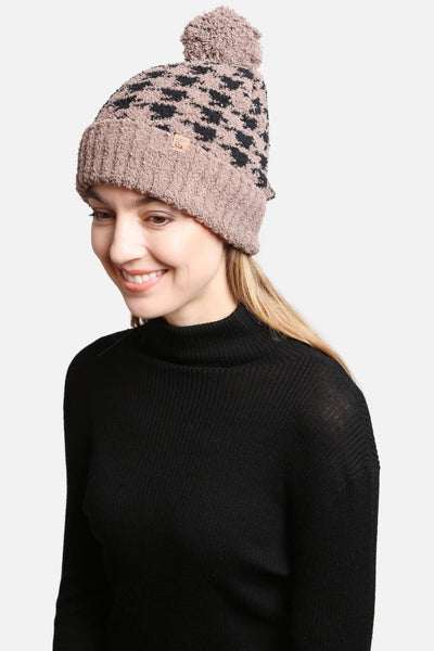 JH302 Houndstooth Super Lux Cuffed Pom-Pom Beanie - Honeytote