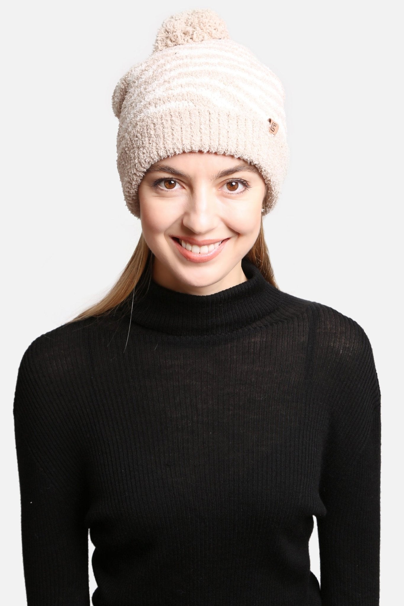 JH307 Super Lux Lined Pom-Pom Zebra Beanie - Honeytote