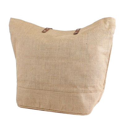 JUTE Leather Handle Jute Burlap Tote - Honeytote