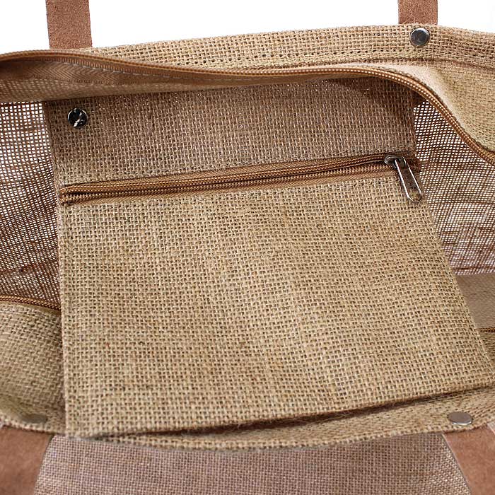 JUTE Leather Handle Jute Burlap Tote - Honeytote