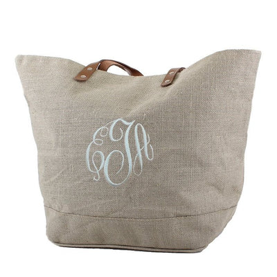 JUTE Leather Handle Jute Burlap Tote - Honeytote