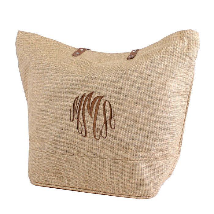 JUTE Leather Handle Jute Burlap Tote - Honeytote