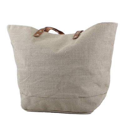 JUTE Leather Handle Jute Burlap Tote - Honeytote