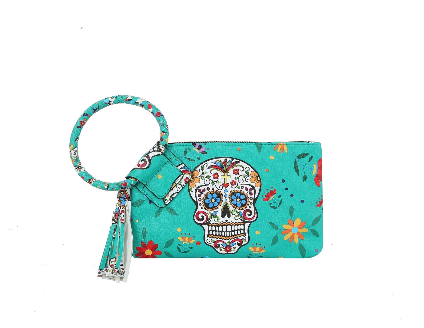 JY0406 Gabriela Sugar Skull Day of the Dead Tassel Wristlet/Clutch - Honeytote