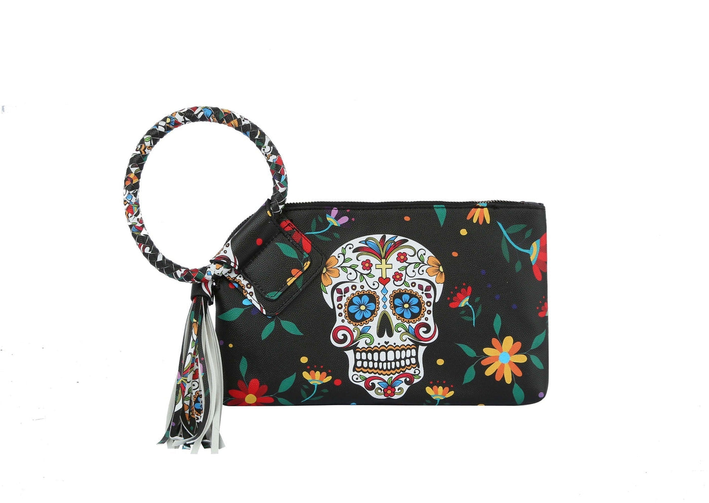 JY0406 Gabriela Sugar Skull Day of the Dead Tassel Wristlet/Clutch - Honeytote