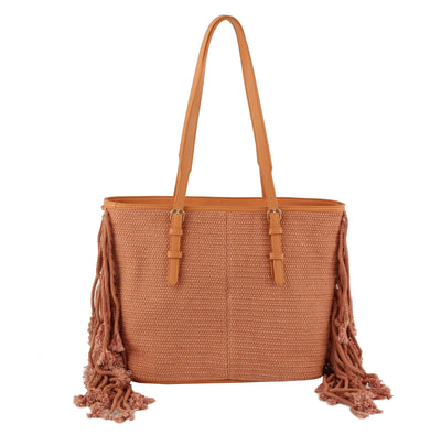 JY0445 Rebecca Rope Fringe Buckle Tote - Honeytote