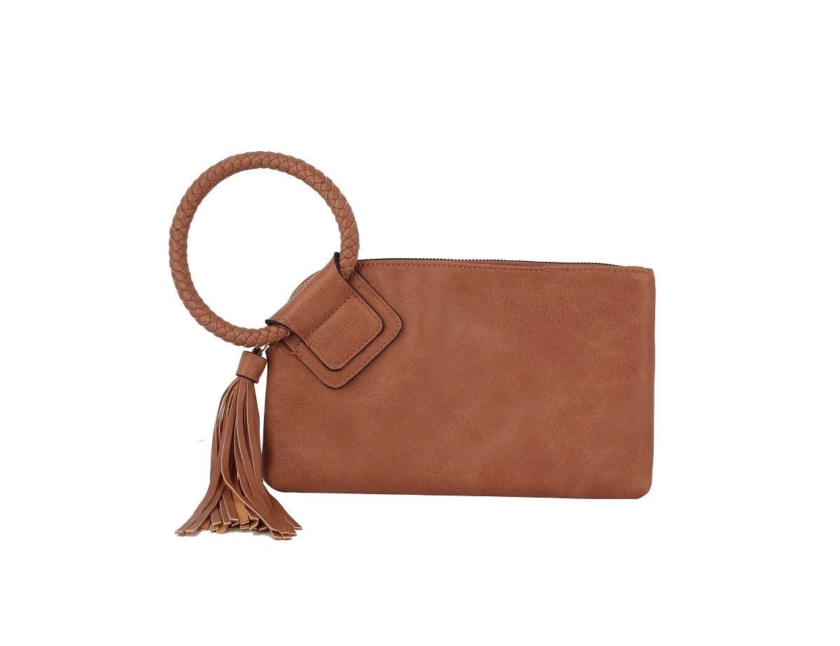 JYM0346 Soft Vegan Leather Wristlet/Clutch With Tassel - Honeytote