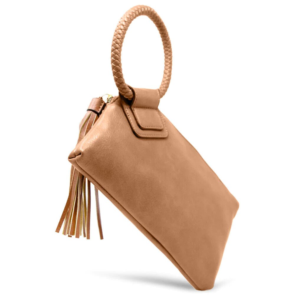 JYM0346 Soft Vegan Leather Wristlet/Clutch With Tassel - Honeytote