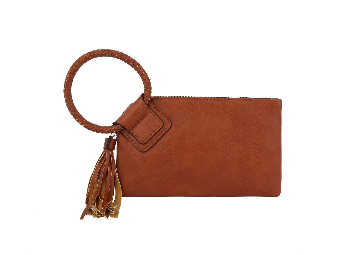 JYM0346 Soft Vegan Leather Wristlet/Clutch With Tassel - Honeytote