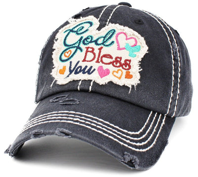 KBV1390 "God Bless You" Vintage Washed Baseball Cap - Honeytote