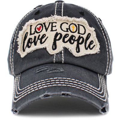 KBV1401 "Love God Love People" Vintage Washed Baseball Cap - Honeytote