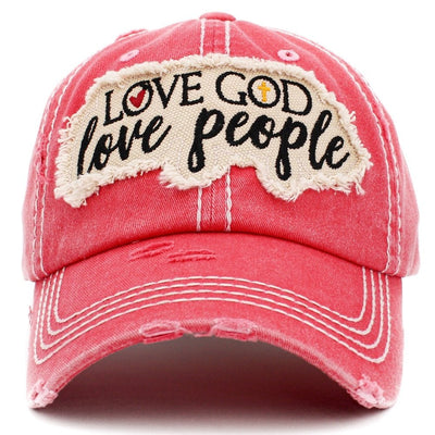 KBV1401 "Love God Love People" Vintage Washed Baseball Cap - Honeytote