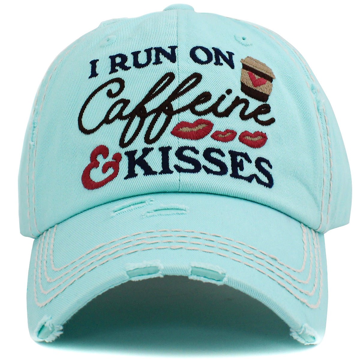 KBV1439 "I Run On Caffeine & Kisses" Washed Vintage Ballcap - Honeytote