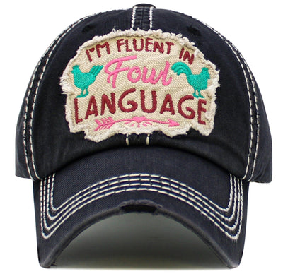 KBV1568 I'm Fluent In Fowl Language Washed Vintage Ballcap - MiMi Wholesale