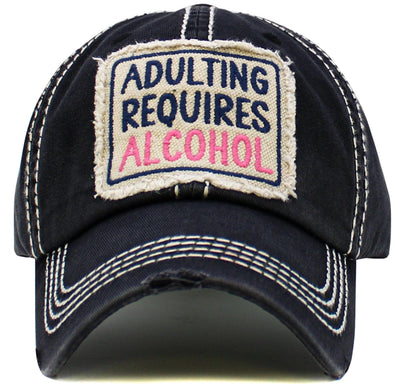 KBV1569 Adulting Requires Alcohol Washed Vintage Ballcap - MiMi Wholesale