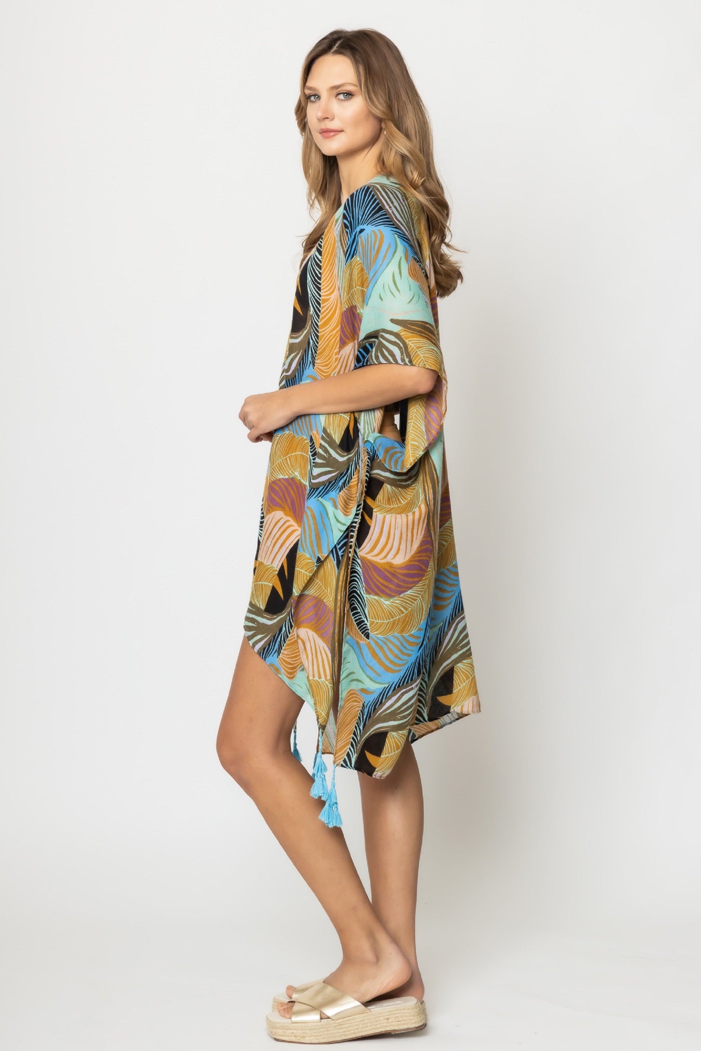 WLK310065 Portia Palm Leaf Print Kimono