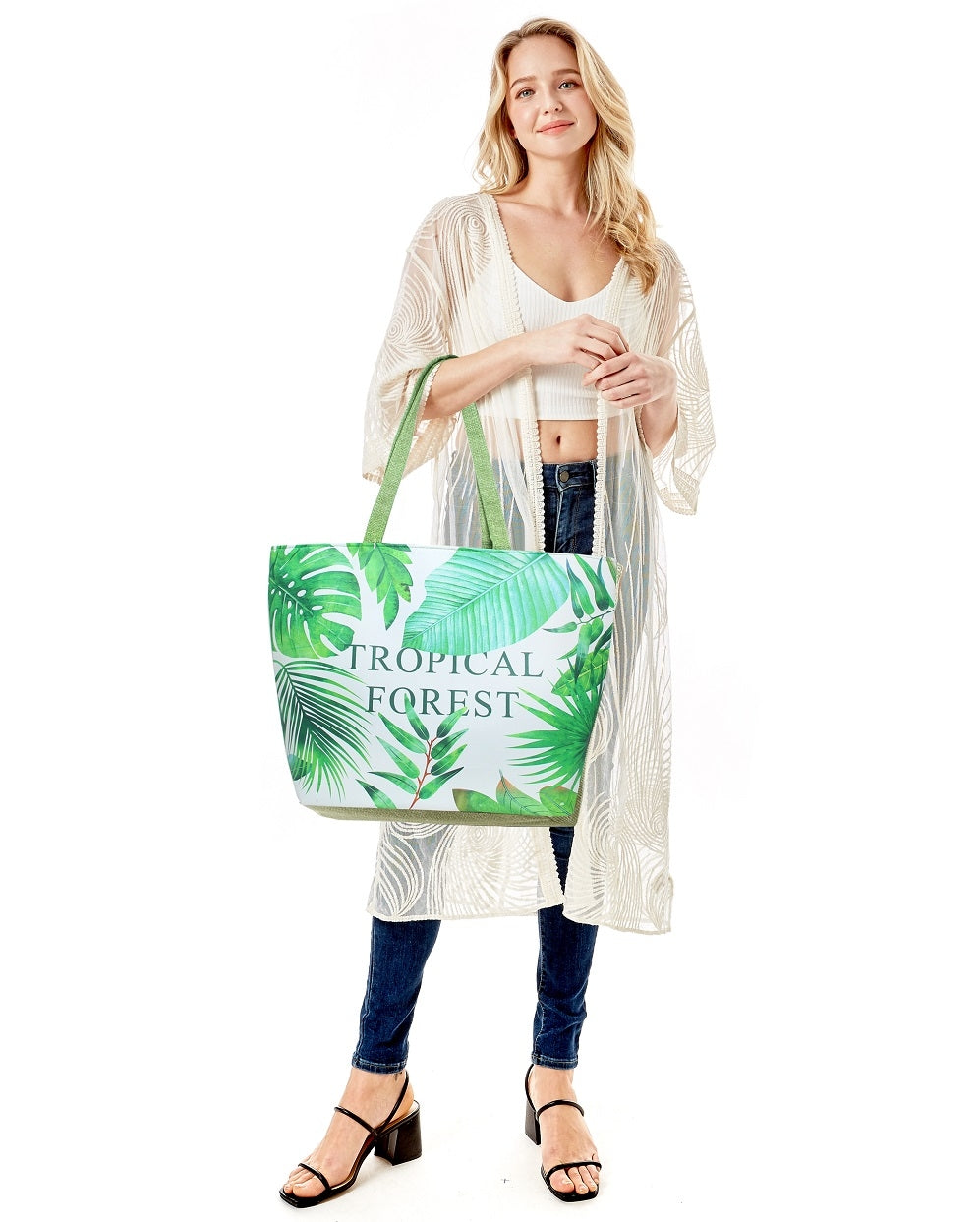 LOA106 "Tropical Forest" Print Summer Tote Bag