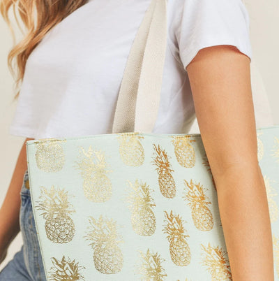 MB0134 GOLD FOIL PINEAPPLE BEACH BAG